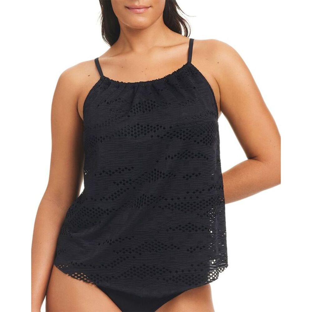 Beyond Control Swimwear Womens  Textured Solids High Neck Tankini, Black